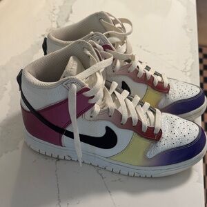 Nike Women’s White High-Top Sneakers with Pink, Yellow & Purple Accents
